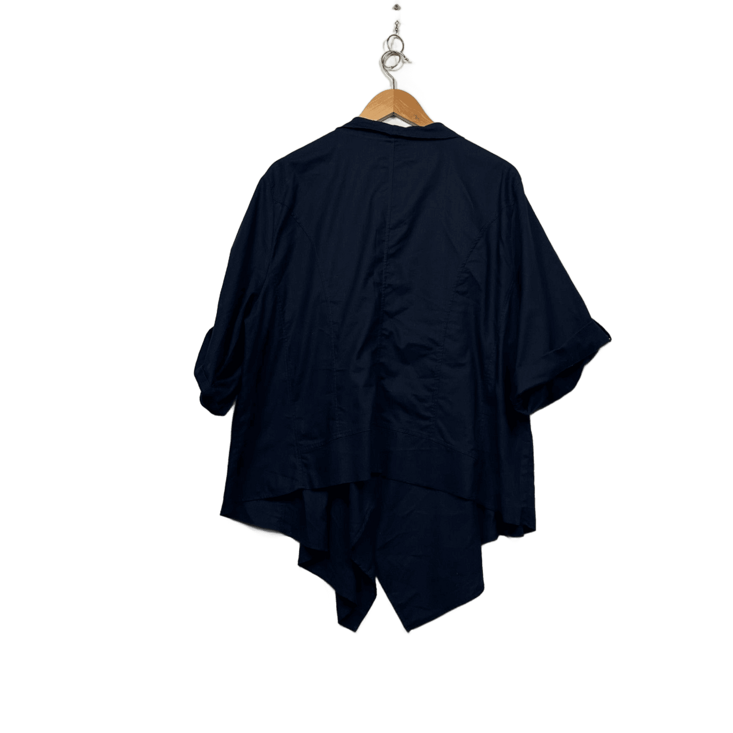 Autograph Linen Blend Navy Open Front Waterfall Jacket Top Size 26