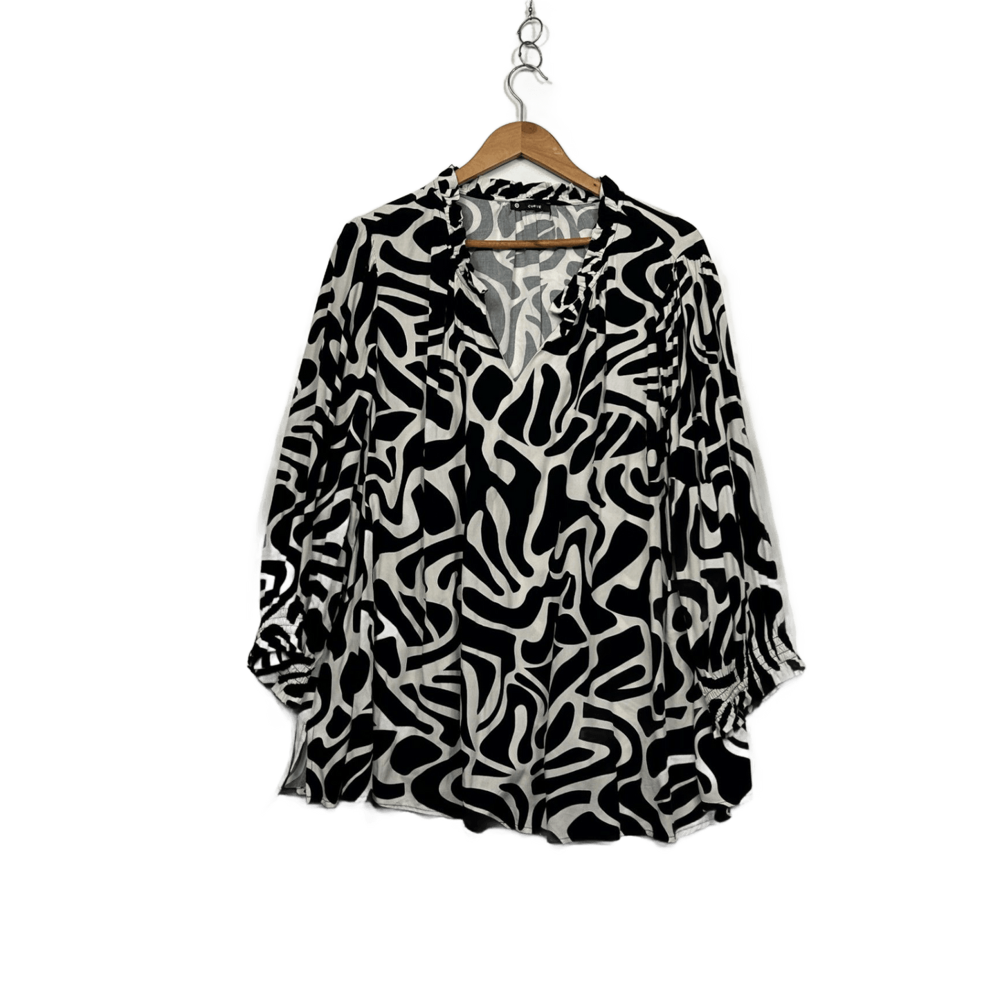 Target Curve Women's Black Beige Long Sleeve Top Blouse Size 22