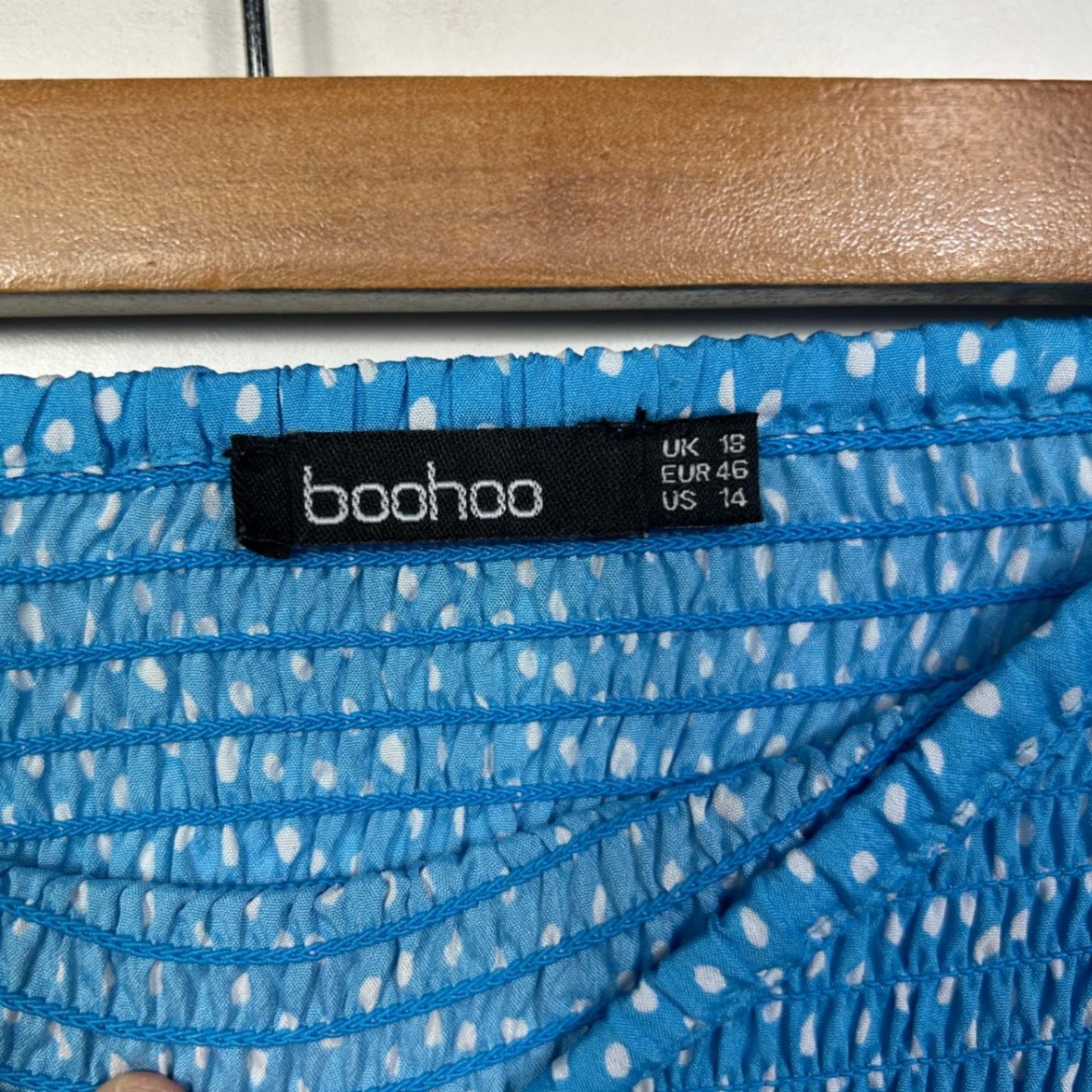 Boohoo Blue Tiered Off the Shoulder Ruched Dress Size 18
