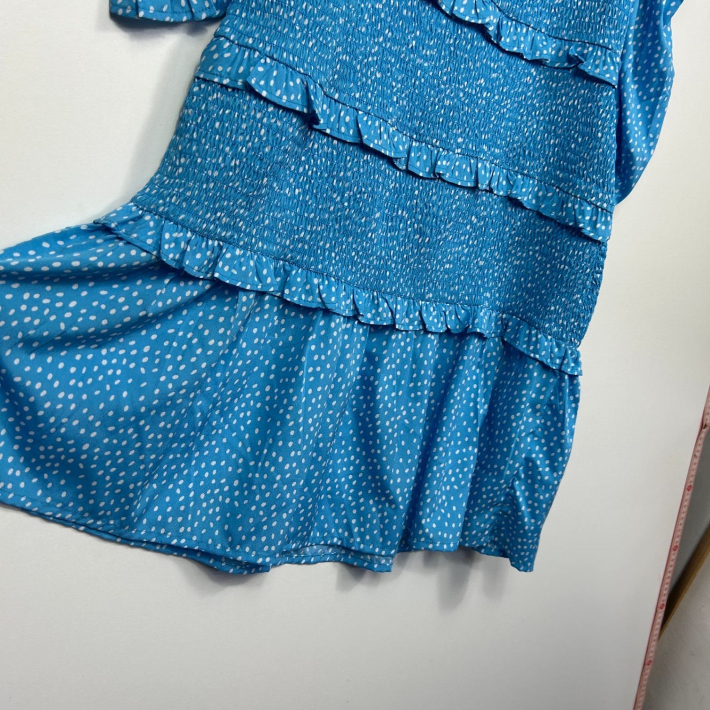 Boohoo Blue Tiered Off the Shoulder Ruched Dress Size 18