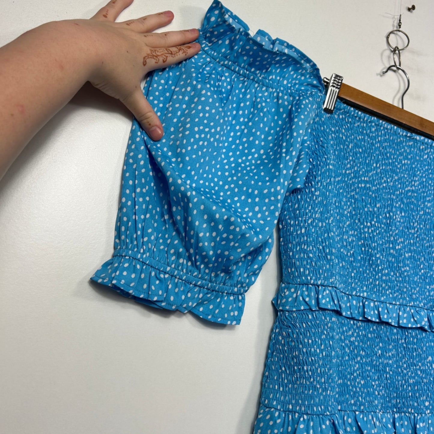 Boohoo Blue Tiered Off the Shoulder Ruched Dress Size 18