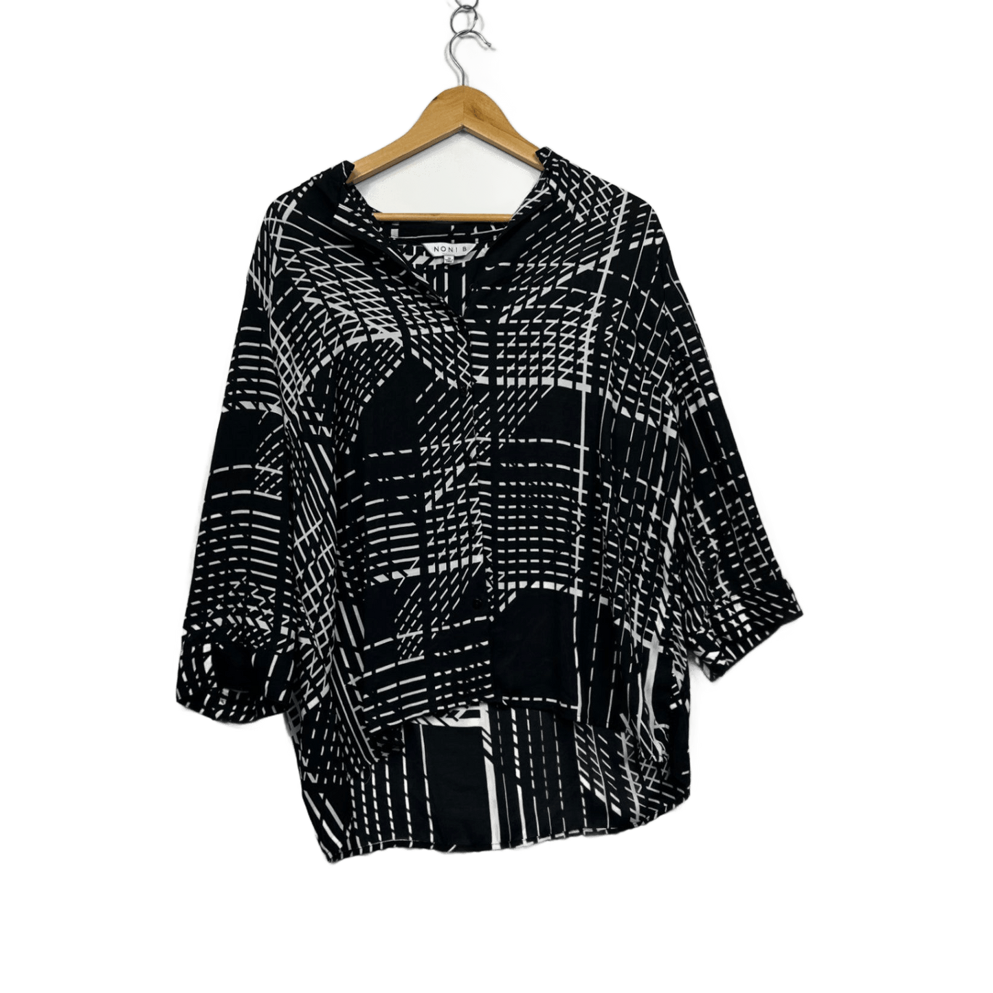 Noni B Womens Black White Long Sleeve Collared Button-Up Top Size 16