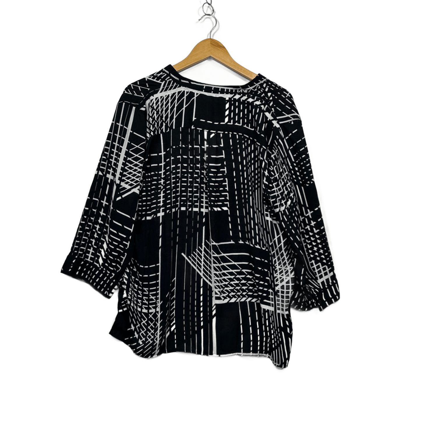 Noni B Womens Black White Long Sleeve Collared Button-Up Top Size 16