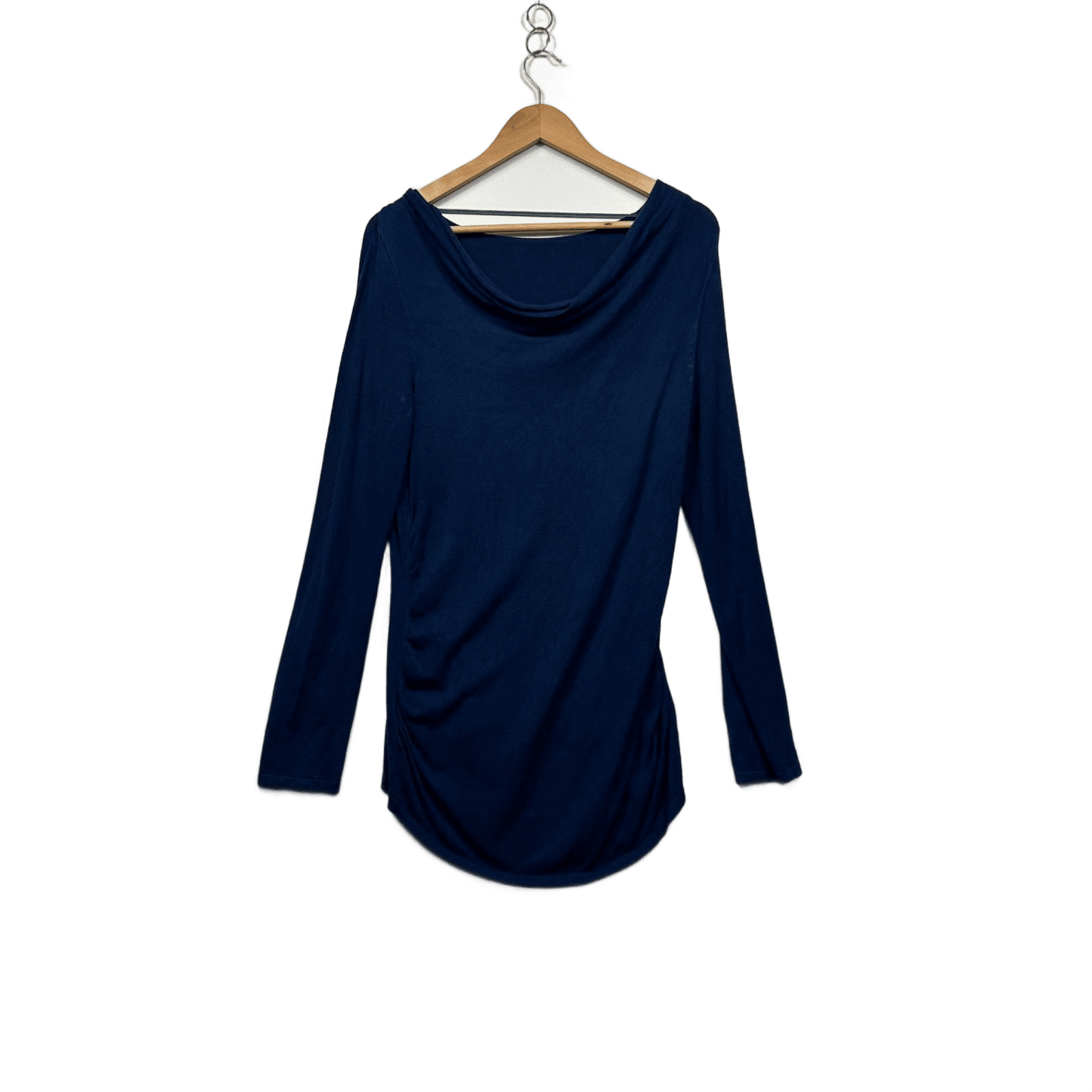 Jacqui E Womens Navy Blue Long Sleeve Cowl Neck Pullover Knit Top Size 14 16