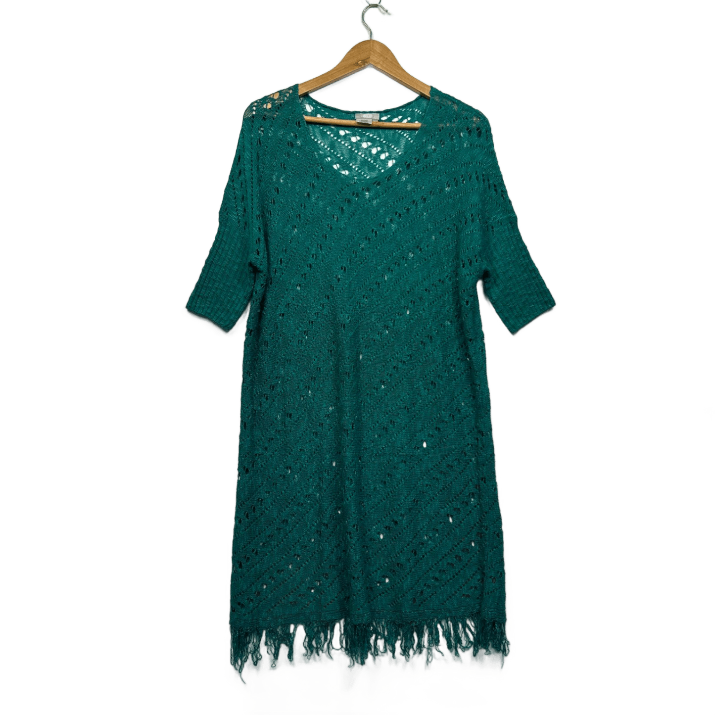 SES Green Cotton Blend Sheer Knit Boho Cover Up Dress Size 14