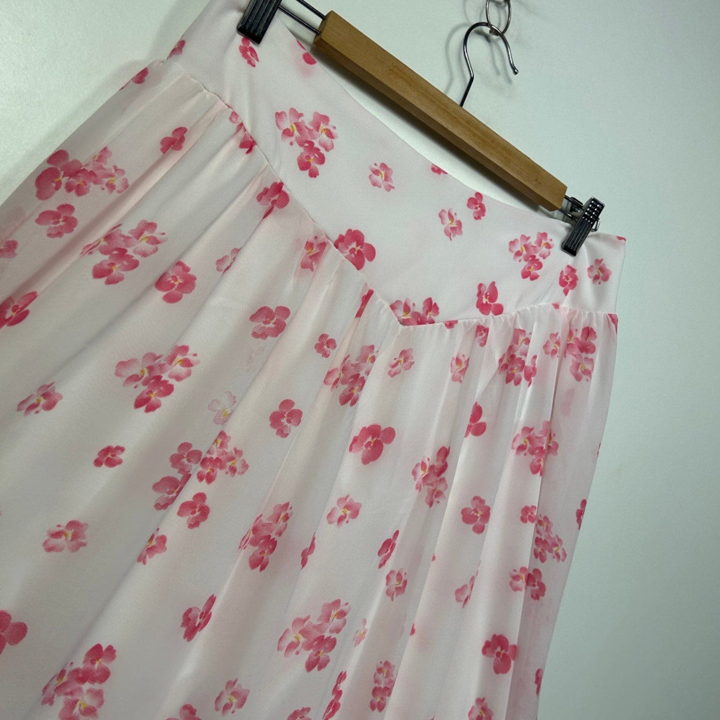 Shein Pink White Floral Maxi Skirt Size XL 14 16