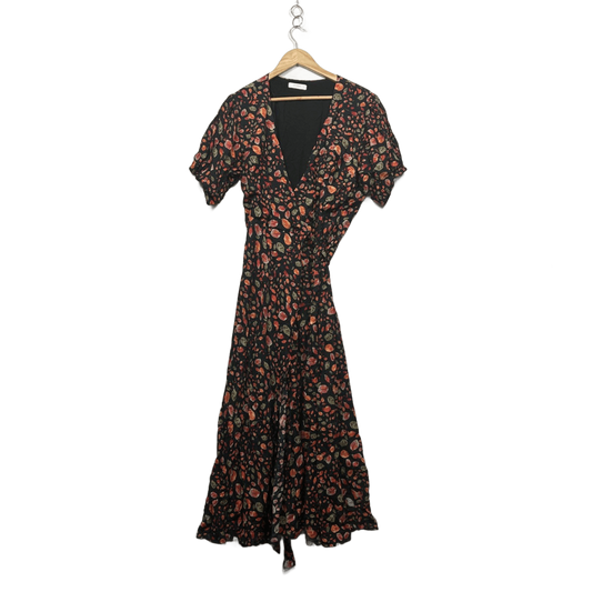 DISSH Women's Black Viscose Blend Short Sleeve Wrap Dress Size 16