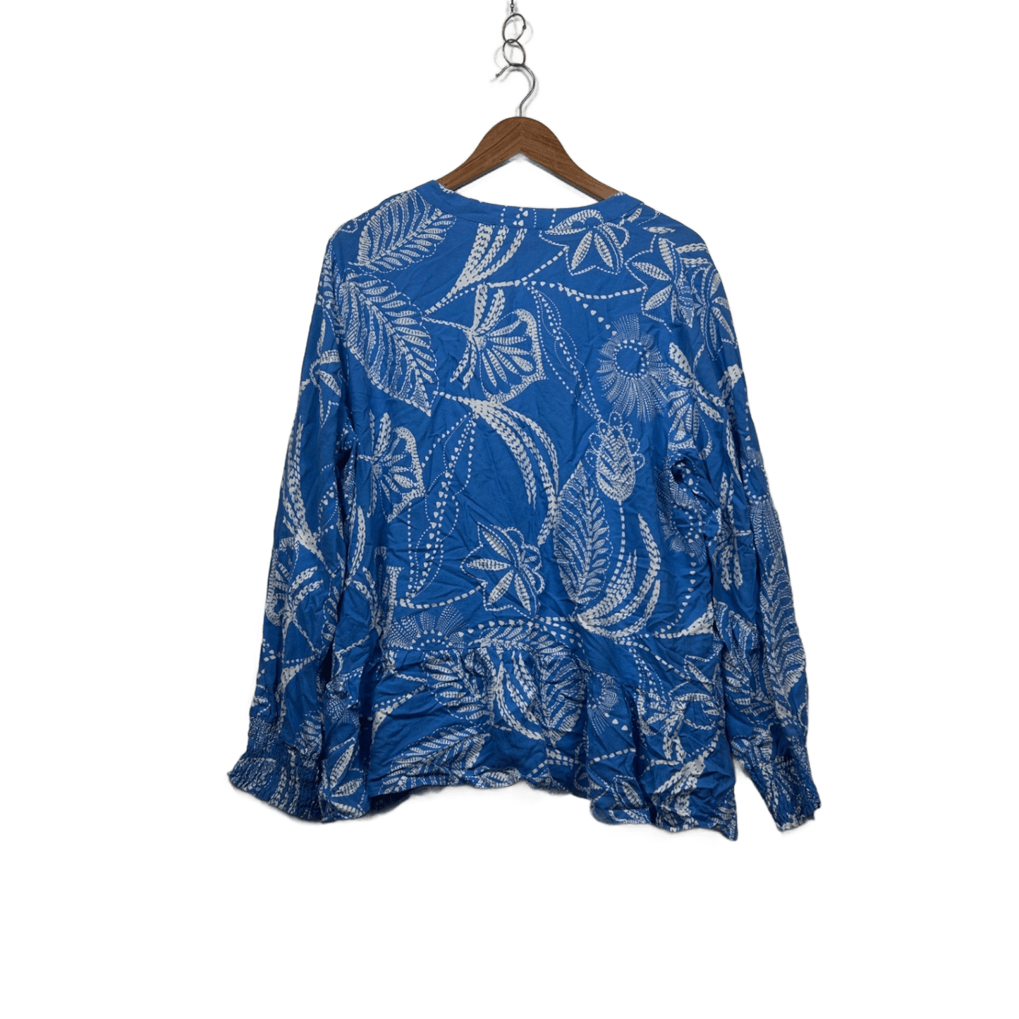 Vine Apparel Blue White Rayon Long Sleeve V-Neck Boho Blouse Size 18