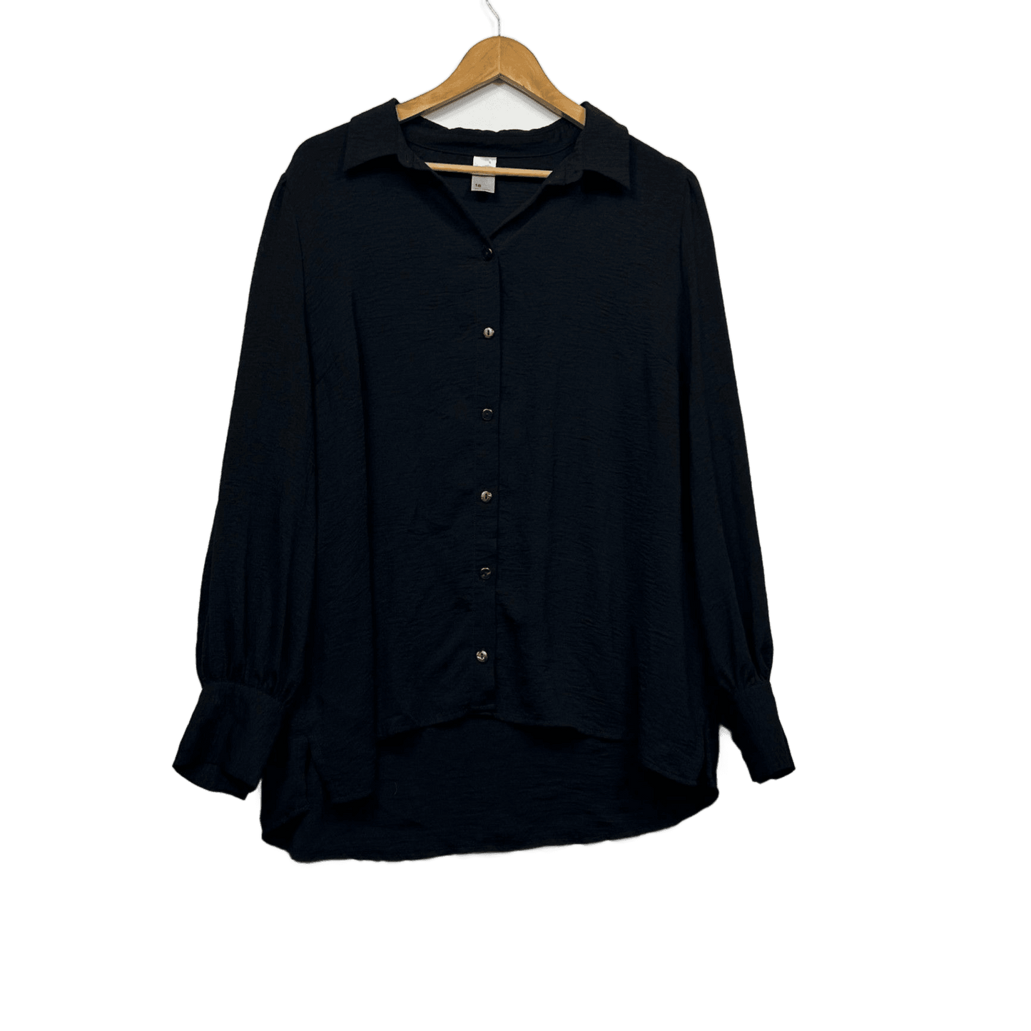 Anko Black Long Sleeve Collared Button Up Linen Blend Top Blouse Size 18