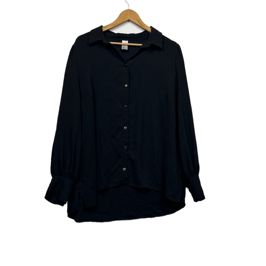 Anko Black Long Sleeve Collared Button Up Linen Blend Top Blouse Size 18
