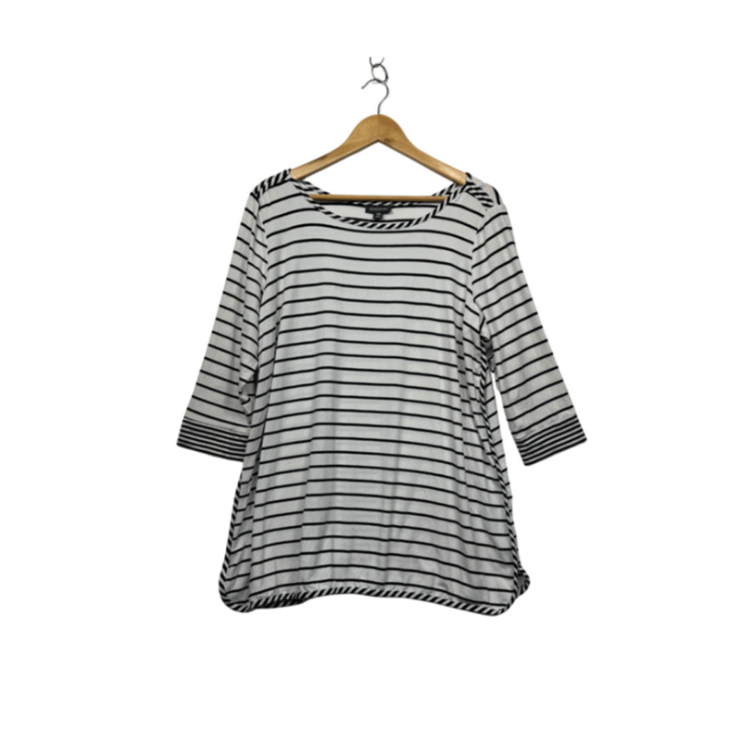 Autograph Womens Black White Striped Round Neck Casual Tshirt Top Size 14