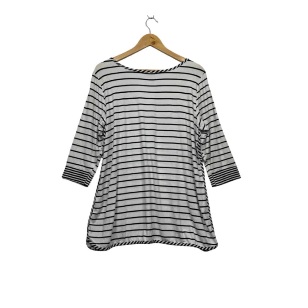 Autograph Womens Black White Striped Round Neck Casual Tshirt Top Size 14