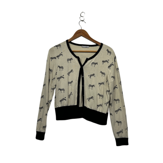HOT Options Beige Black Crew Neck Cropped Cardigan Jumper Size 16 Giraffes