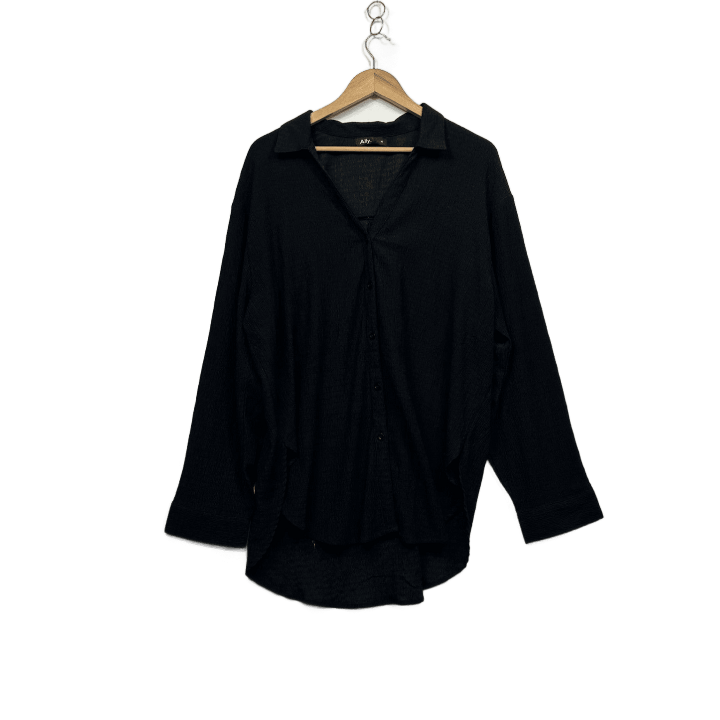 Ally Black Button Up Long Sleeve Top Shirt Blouse Size 16