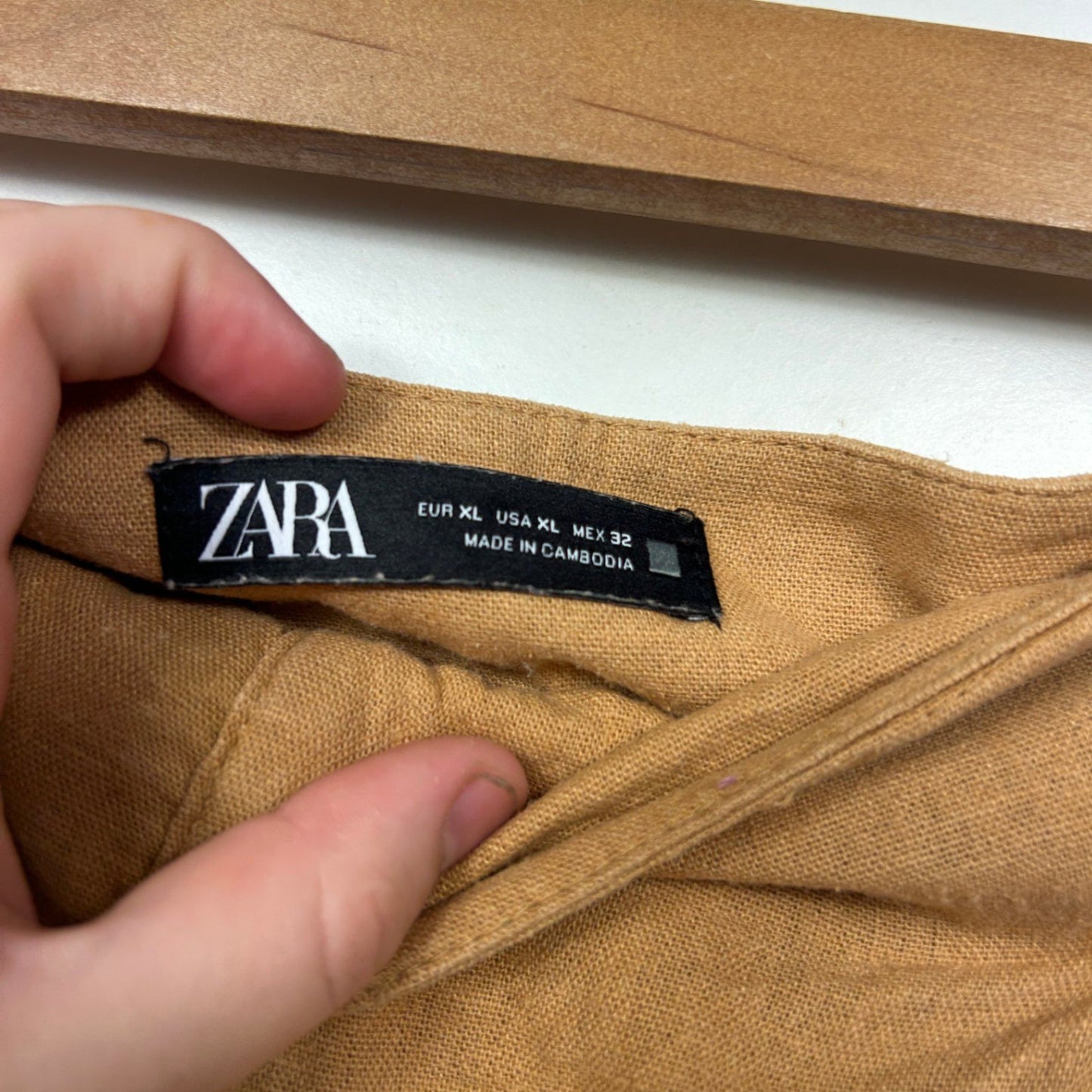 Zara Tan Pleated Linen Blend Shorts Pockets Size XL 14 16