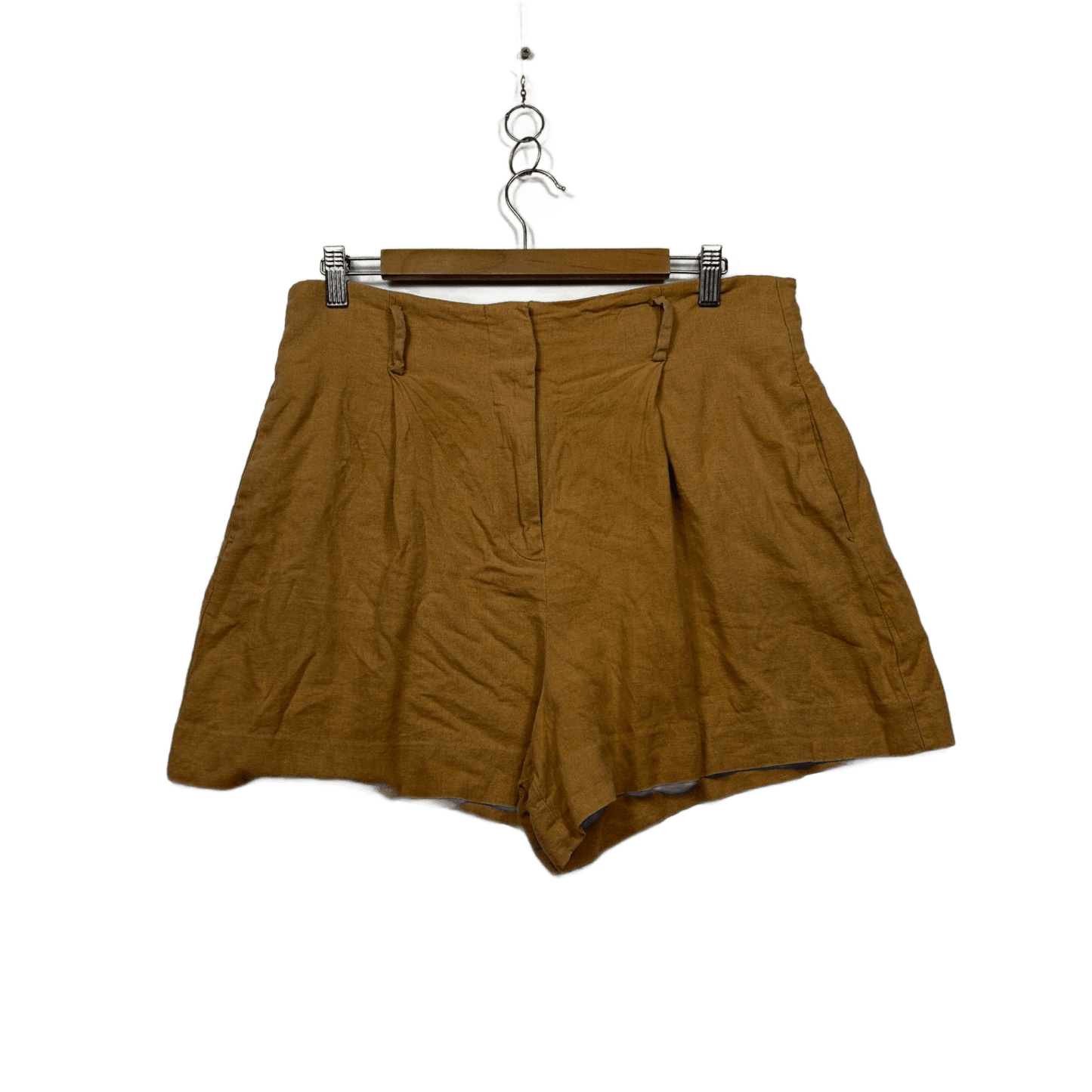 Zara Tan Pleated Linen Blend Shorts Pockets Size XL 14 16