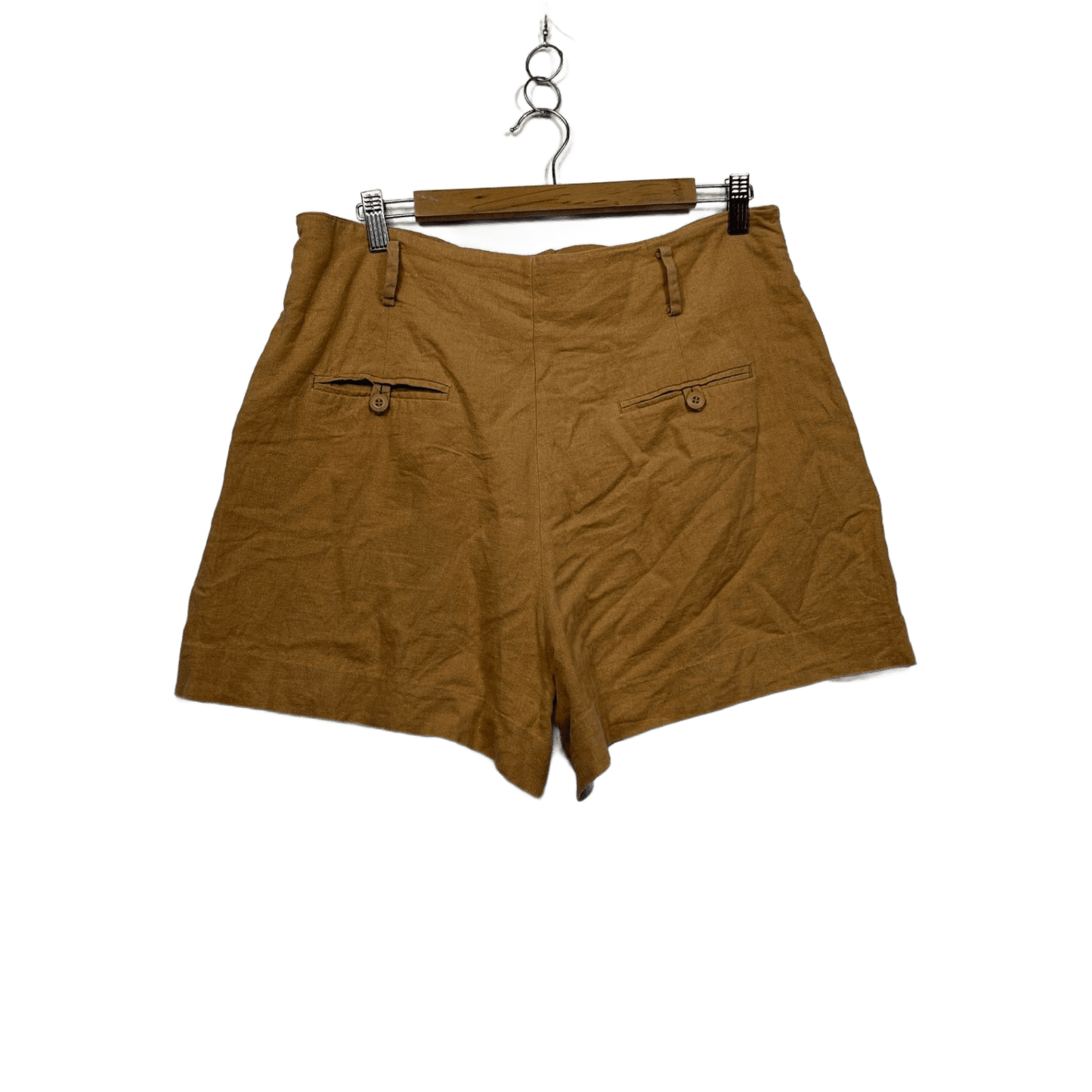 Zara Tan Pleated Linen Blend Shorts Pockets Size XL 14 16
