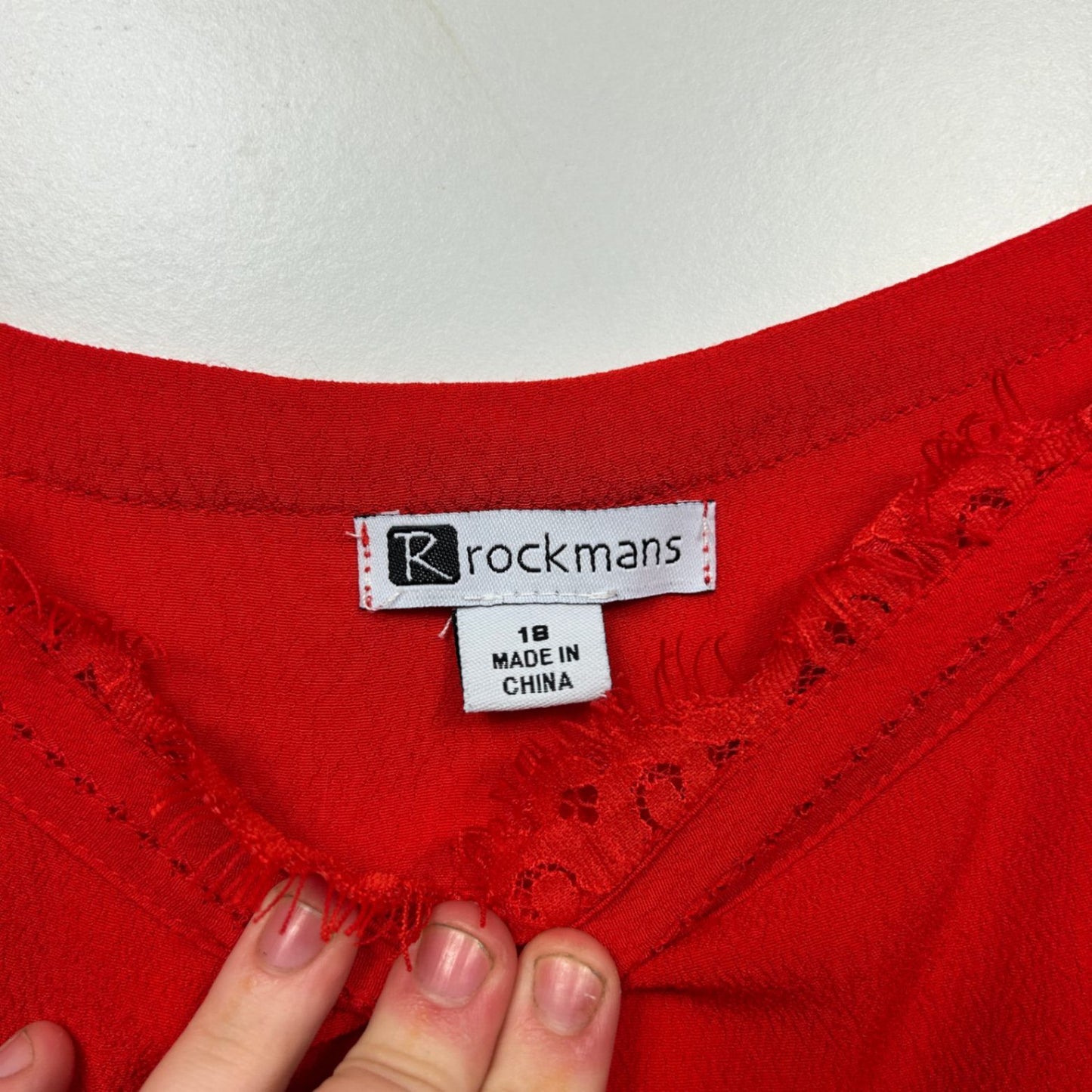 Rockmans Red Sleeveless Top Size 18 Lace Trim