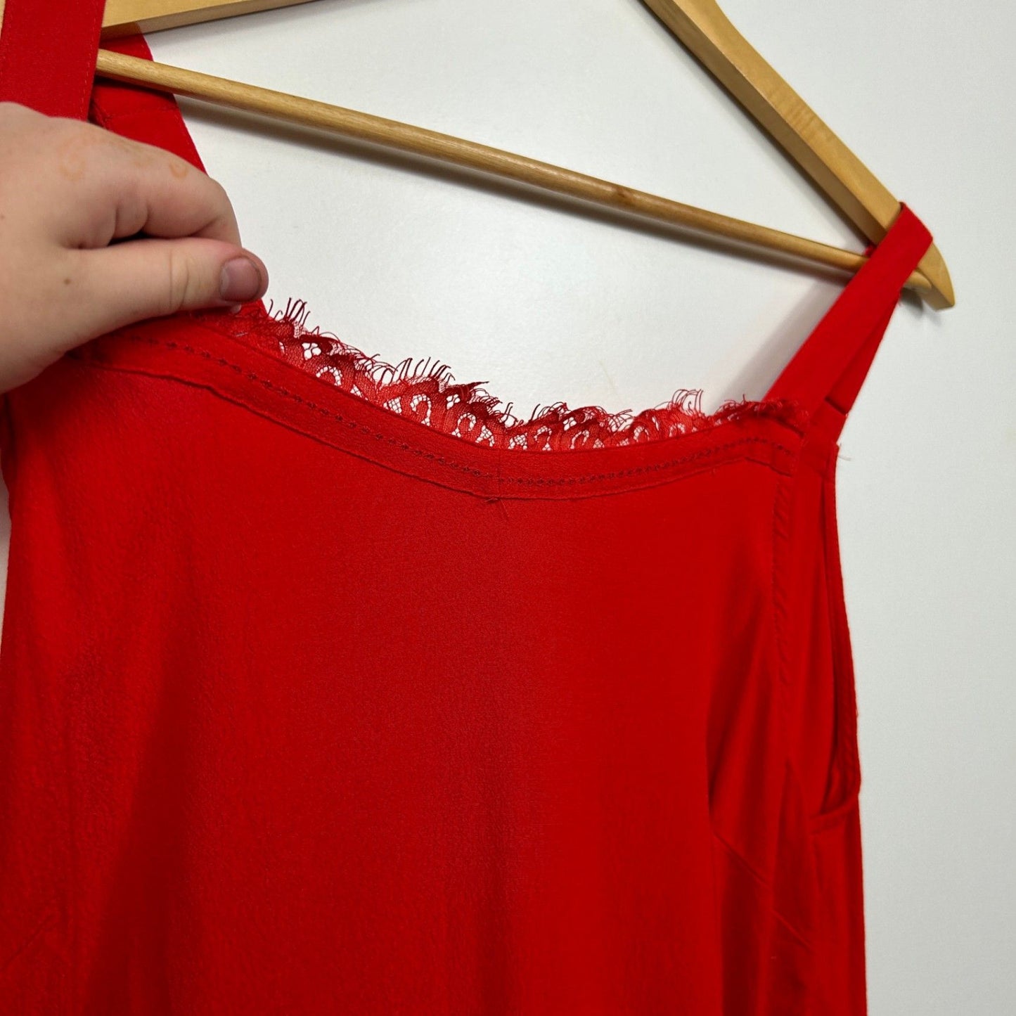Rockmans Red Sleeveless Top Size 18 Lace Trim