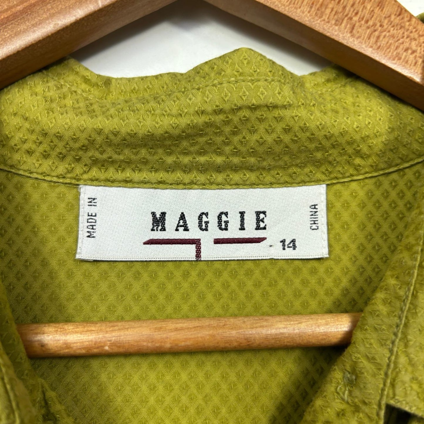 Maggie T Green Cotton Long Sleeve Cotton Button Up Shirt Blouse Size 14