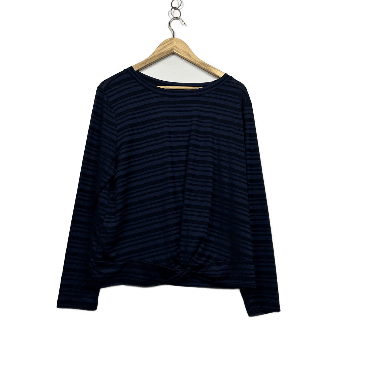 Elite Navy Blue Long Sleeve Front Twist Activewear Casual Top Size 16