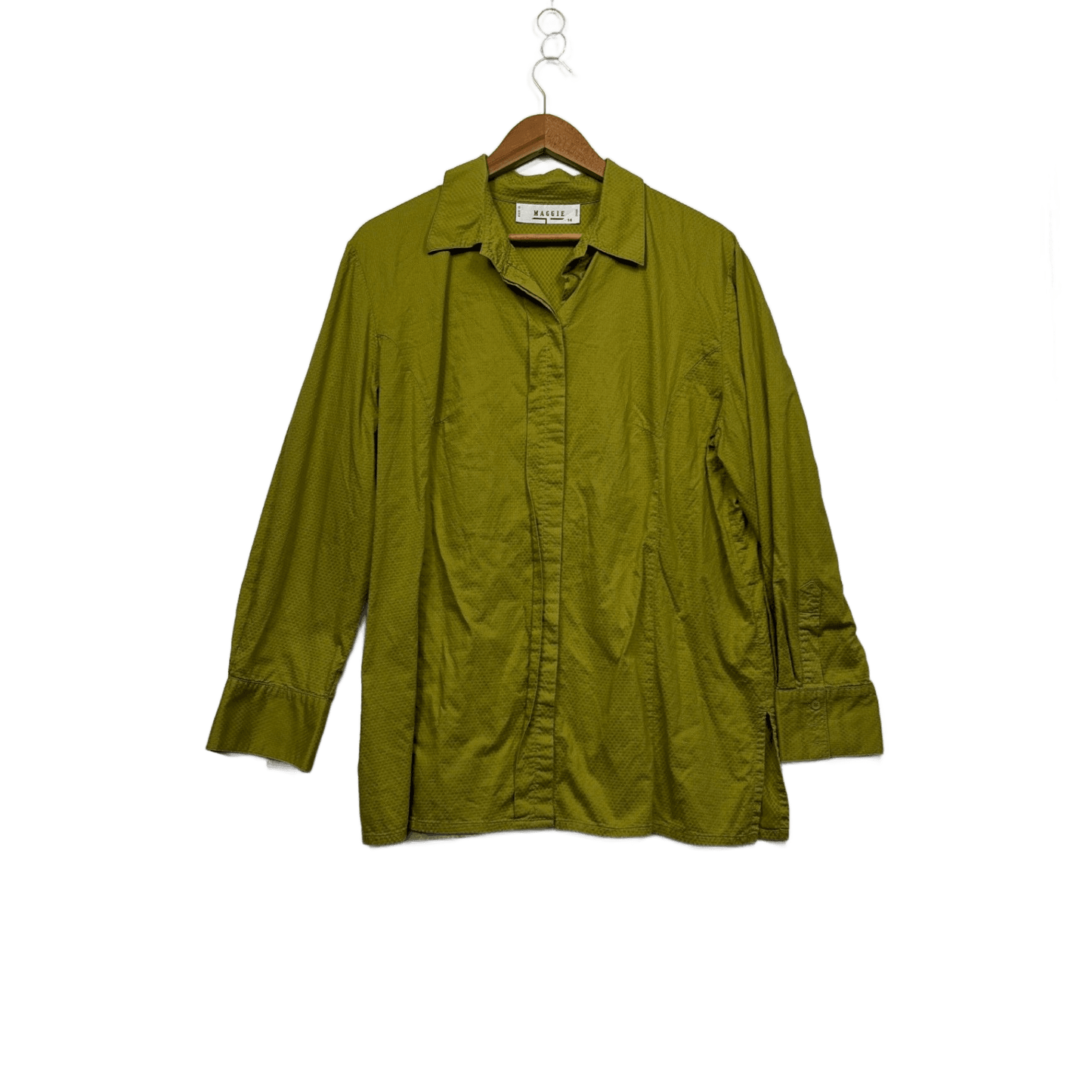 Maggie T Green Cotton Long Sleeve Cotton Button Up Shirt Blouse Size 14