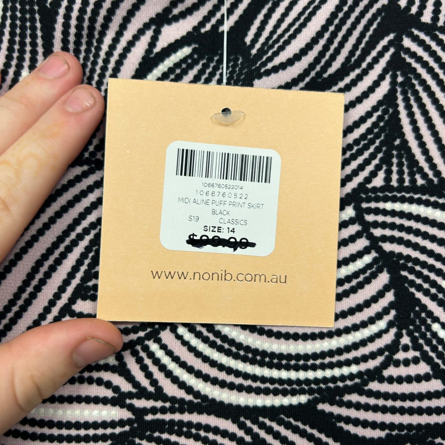 New Noni B Black Puff Print Midi Stretch Waistband A-Line Skirt Size 14