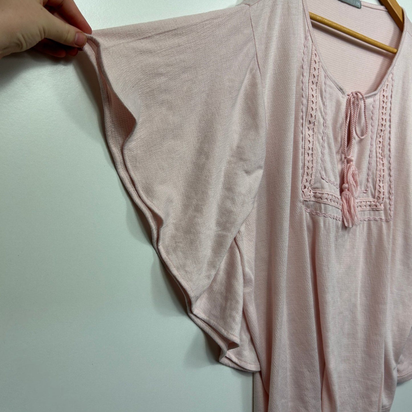 Katies Women's Blush Pink Flatter Sleeve Boho Tunic Top Size 2XL 16 18