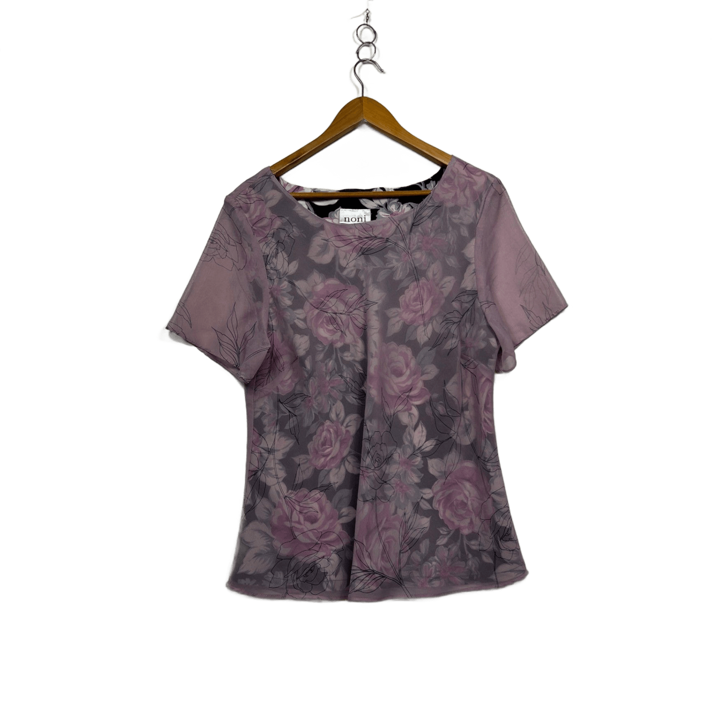 Noni  B  Pink Short Sleeve Floral Sheer Overlay Blouse Size 14 16