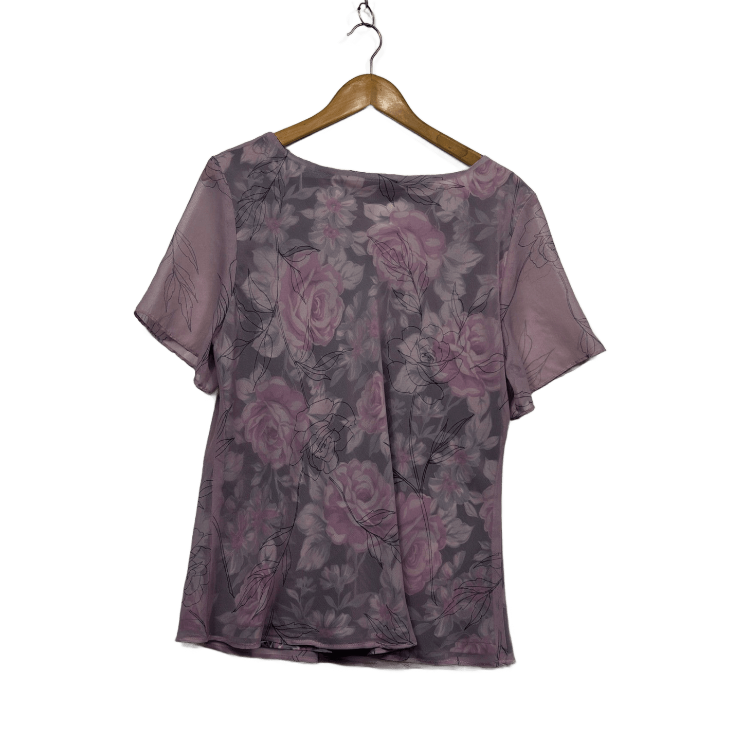 Noni  B  Pink Short Sleeve Floral Sheer Overlay Blouse Size 14 16