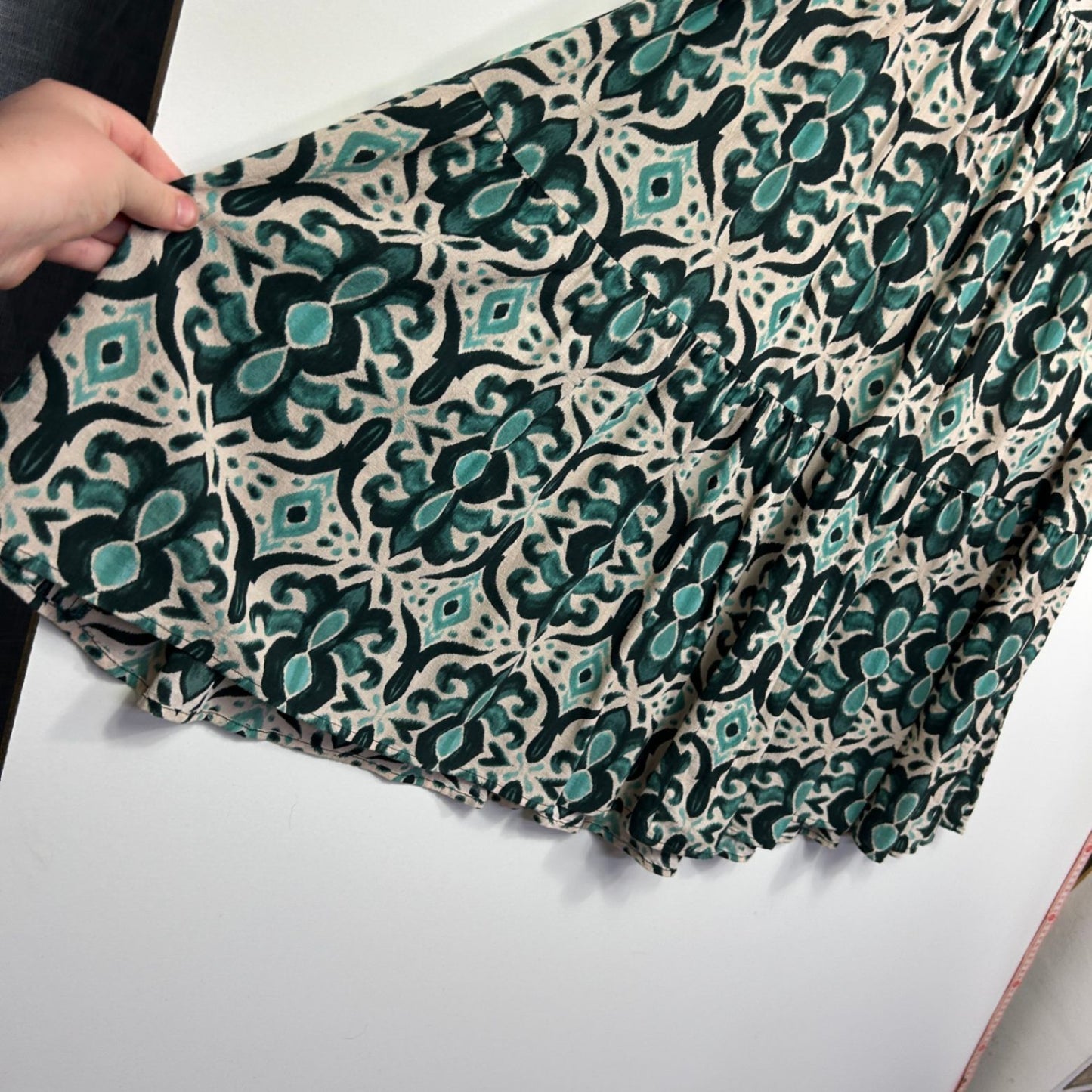 Sussan Green Black Boho Maxi Lined Cotton Skirt Size 16