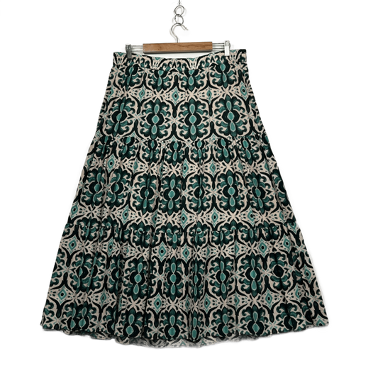 Sussan Green Black Boho Maxi Lined Cotton Skirt Size 16