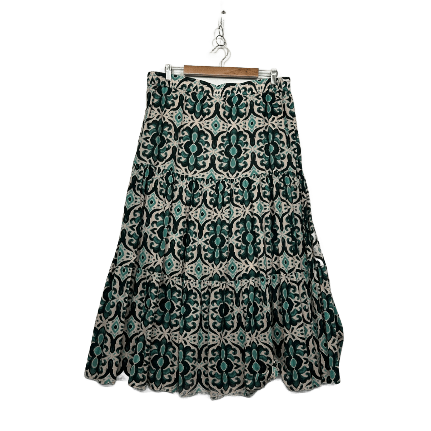 Sussan Green Black Boho Maxi Lined Cotton Skirt Size 16