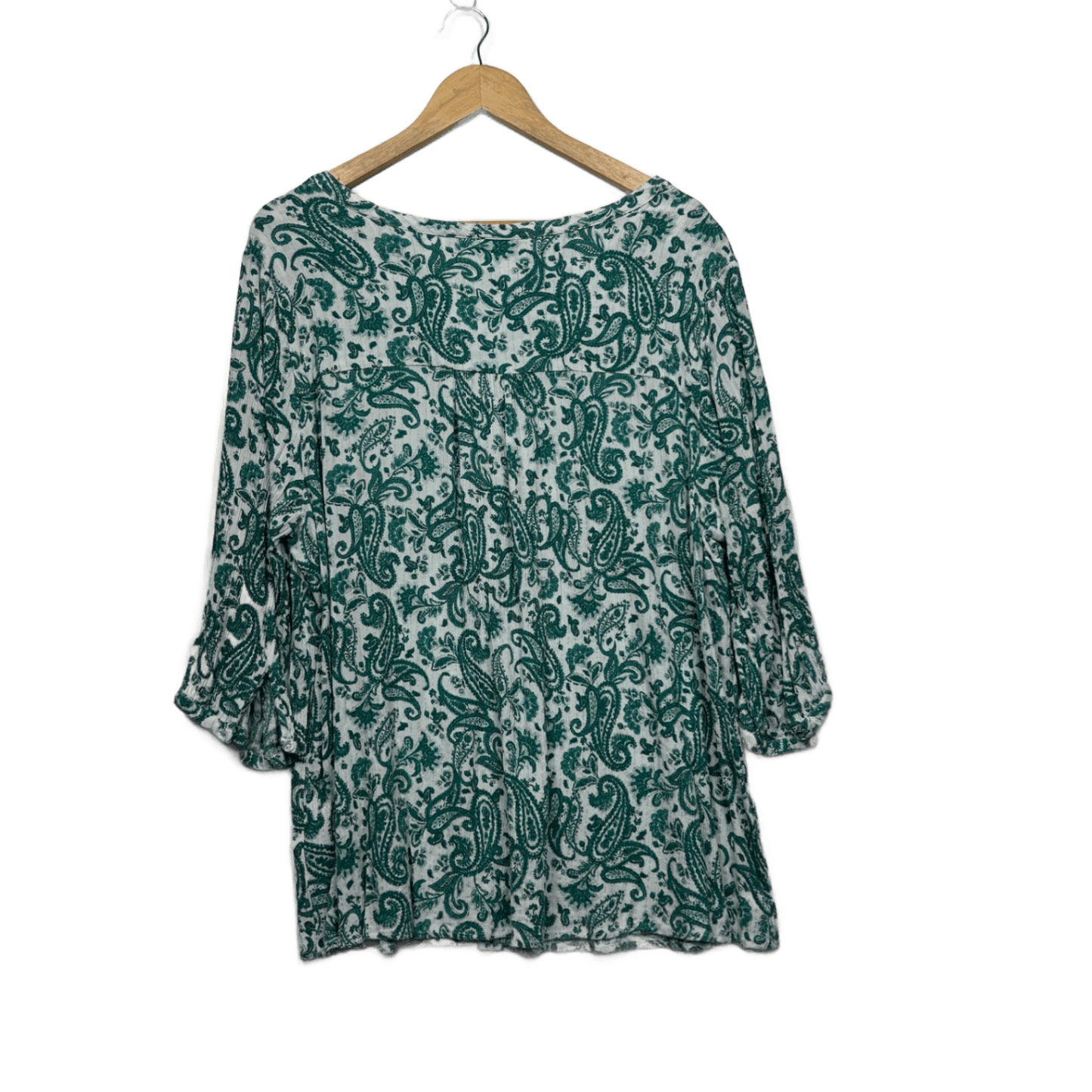 Autograph Women's Green White 3/4 Sleeve Paisley Print Blouse Top Size 18