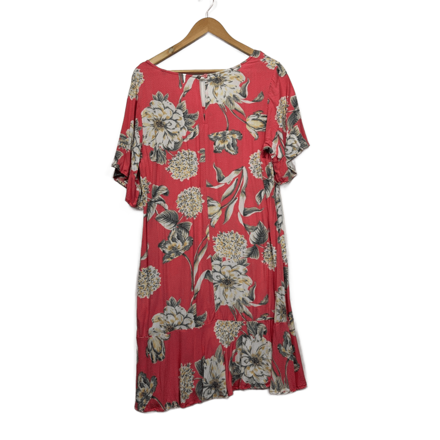 Katies Coral  Viscose Short Sleeve Knee Length Floral Dress Size 14