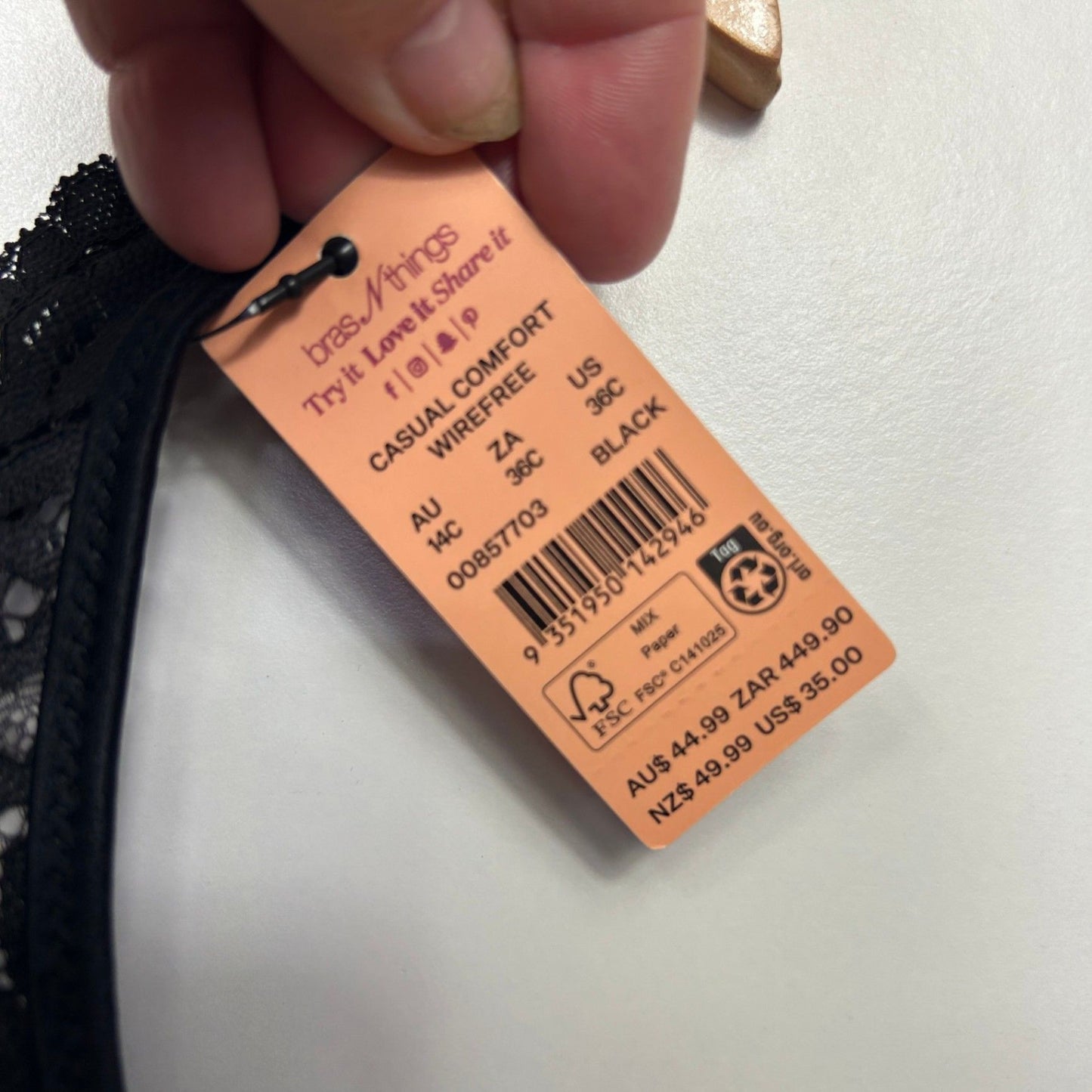 New Bras n Things Black Floral Lace Wirefree Bra 14 C