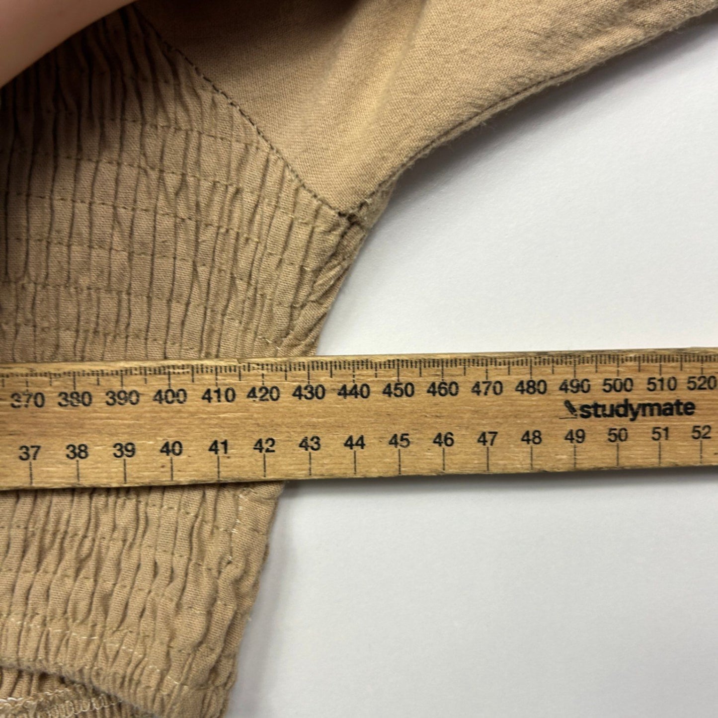 FAYT Tan Cotton Puff Sleeve Ruched Peasant Crop Top Blouse Size 14