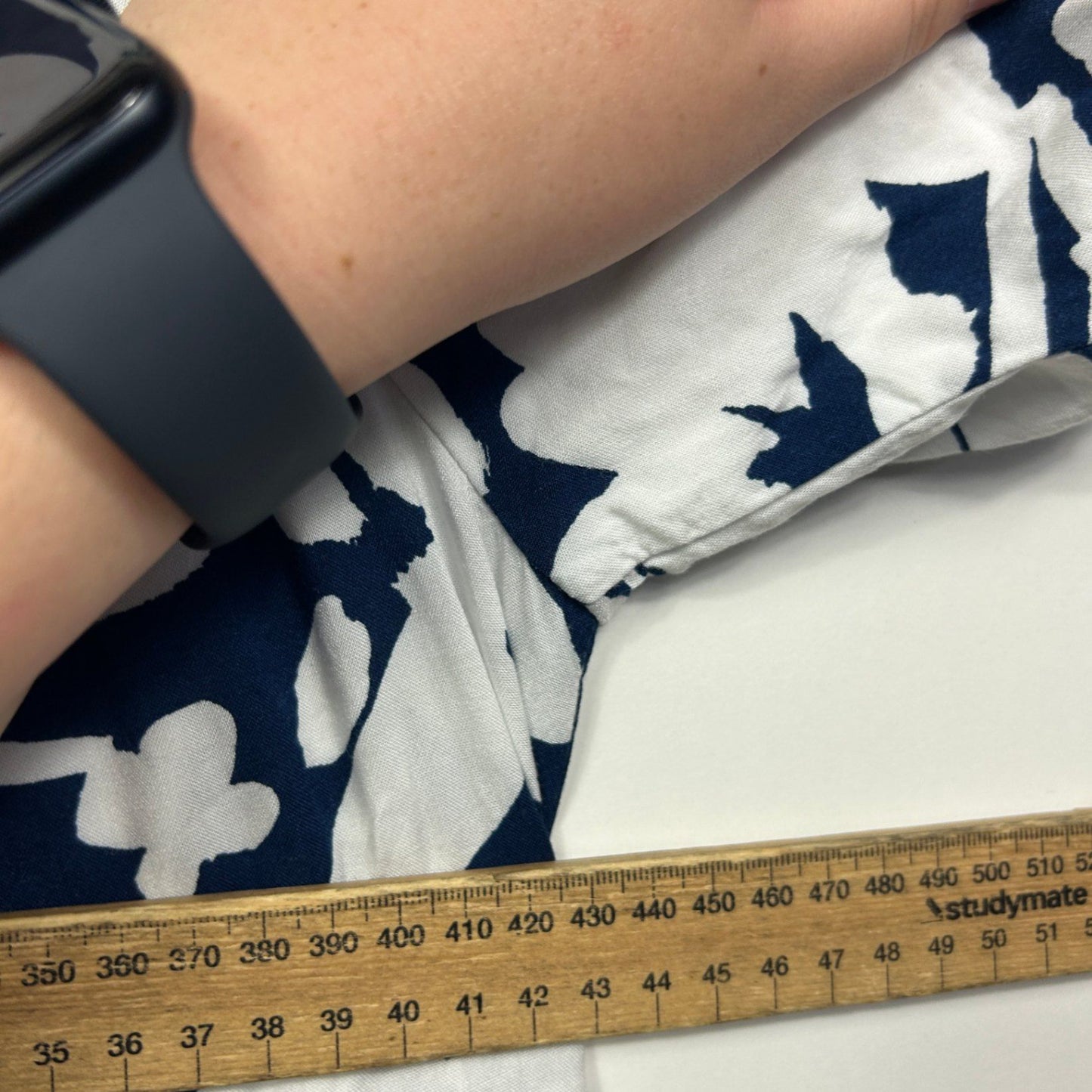 Fria Blue White Cotton Short Sleeve Floral Fit & Flare Dress Size 12