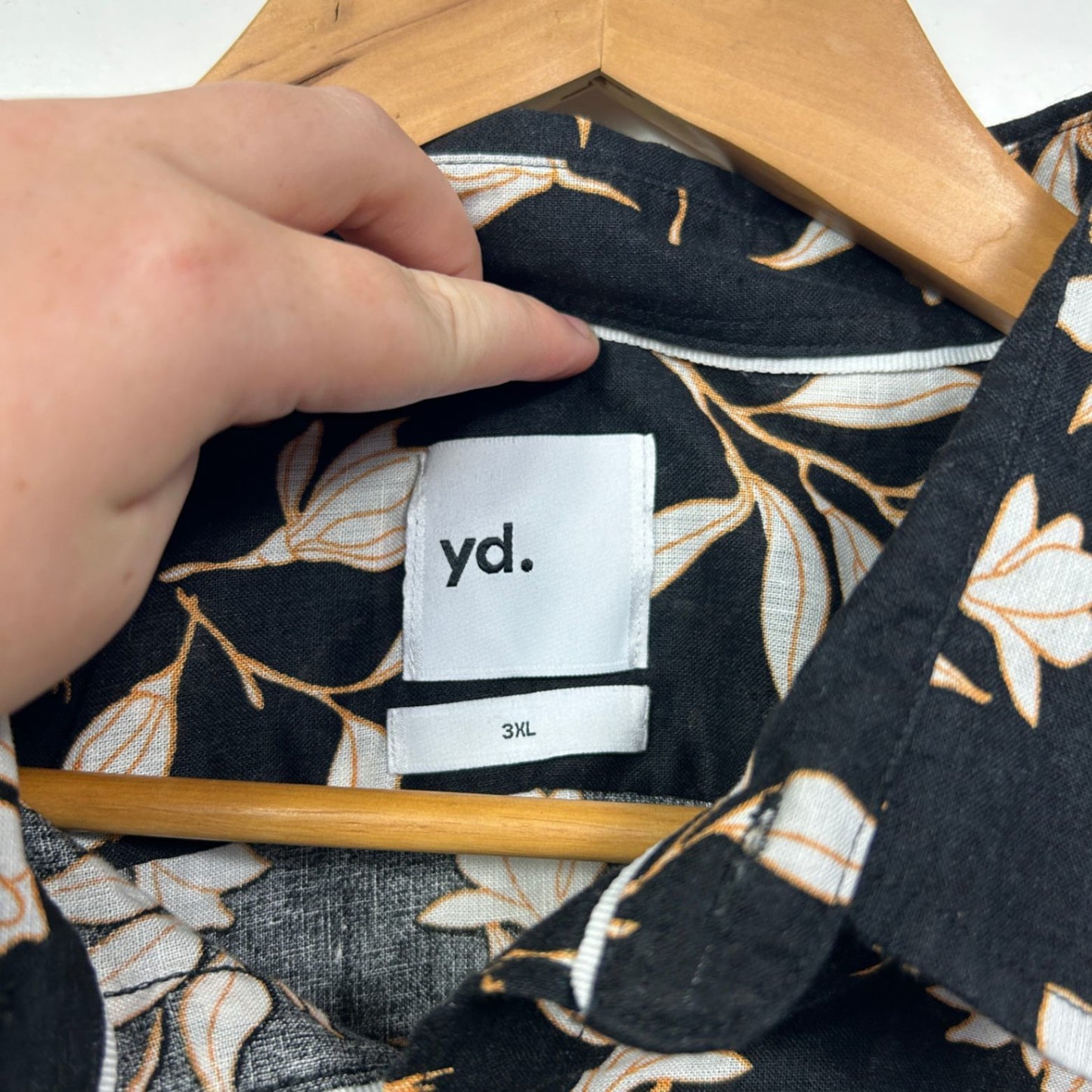 yd Mens Long Sleeve Black White Floral Casual Shirt Size 3XL