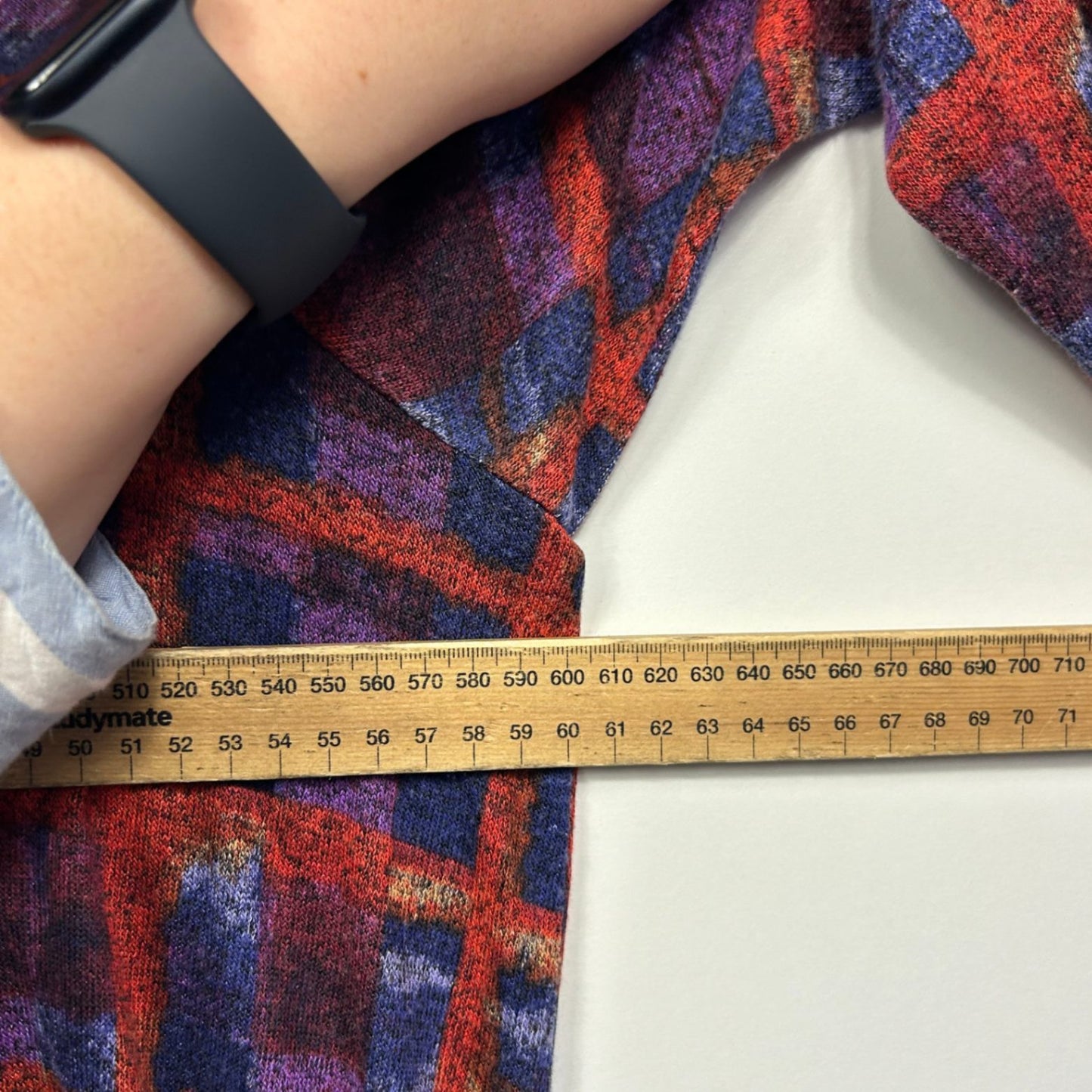 Virtuelle Multicoloured Check Long Sleeve Asymmetrical Hem Knit Tunic Top Size 20