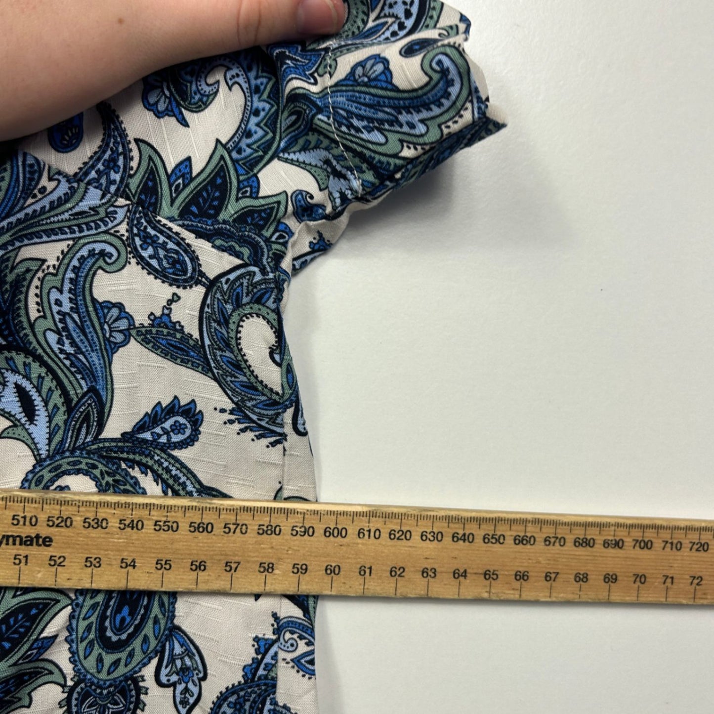 Anko Blue Green Short Sleeve Paisley Print Tuck Top Blouse Size 18