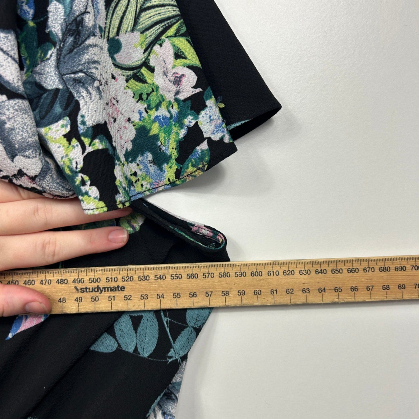 City Chic Black Floral Short Sleeve Faux Wrap Blouse Size XL 22 Plus