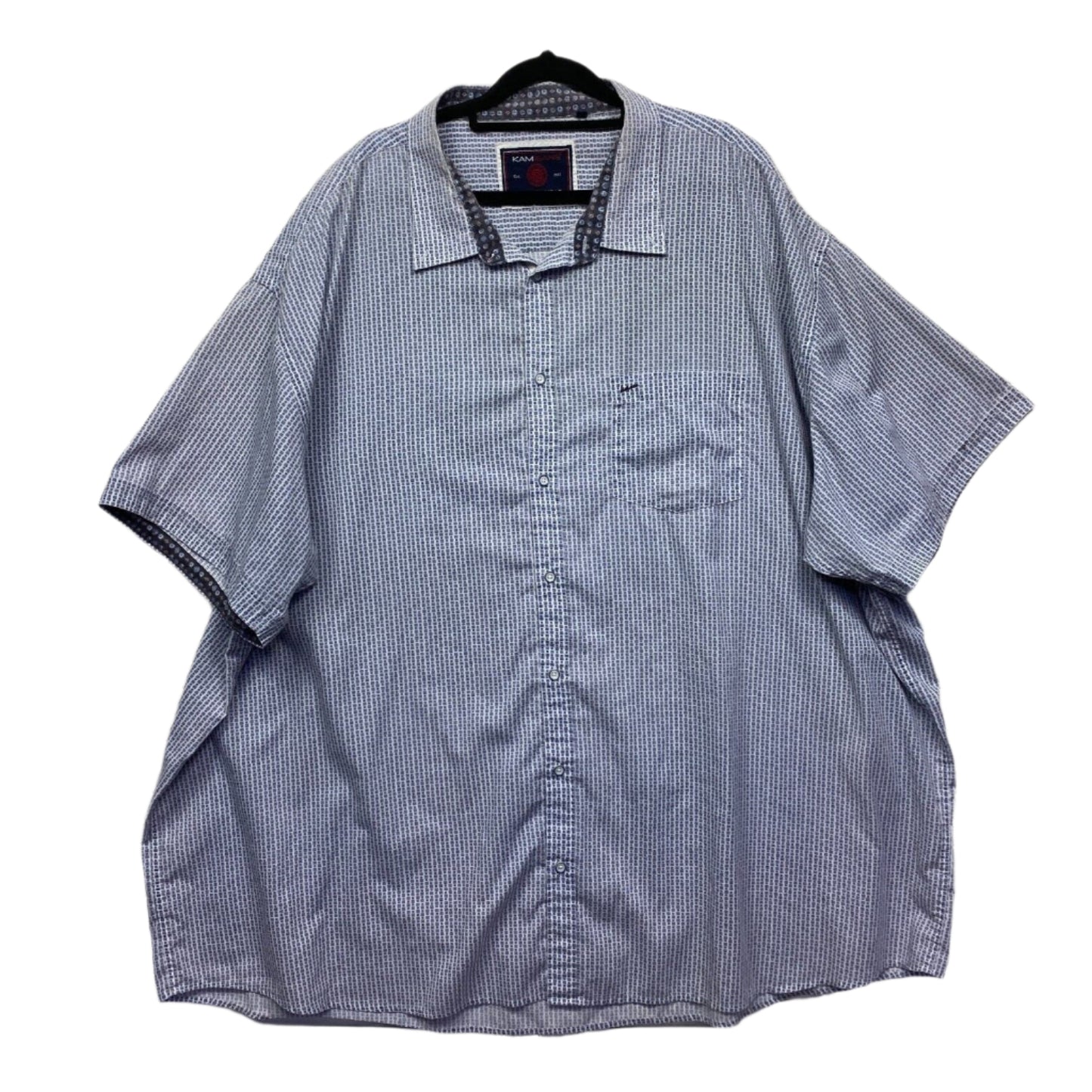 Kam Jeans Shirt Mens 6XL Blue Short Sleeve Button Up Collared Striped Cotton