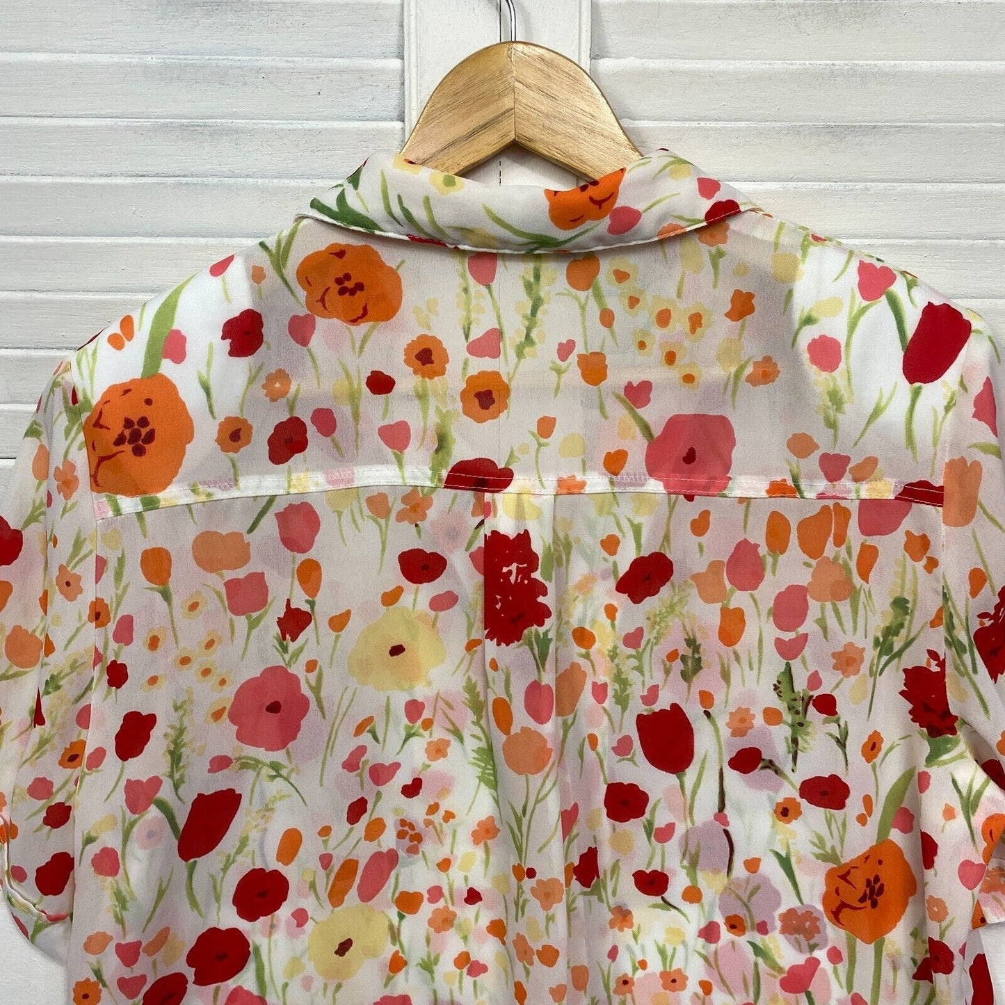 Vintage Leesa Fashion Top Womens 14 Button Up Floral Poppies Tulips Cottagecore