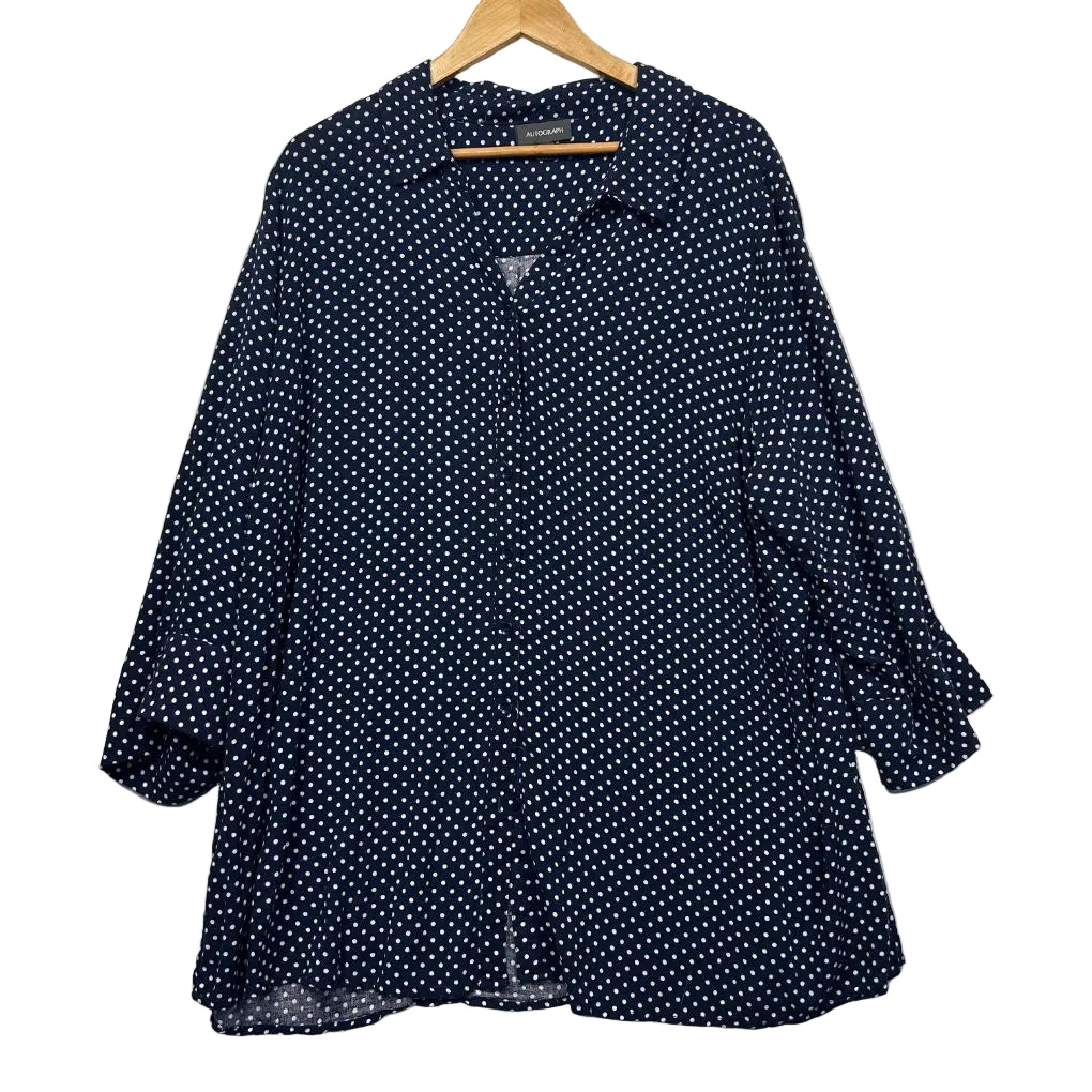 Navy blue polka dot tunic dress front view