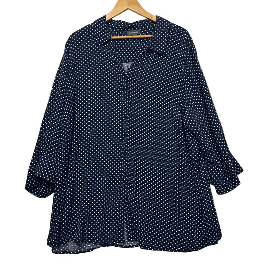 Navy blue polka dot tunic dress front view
