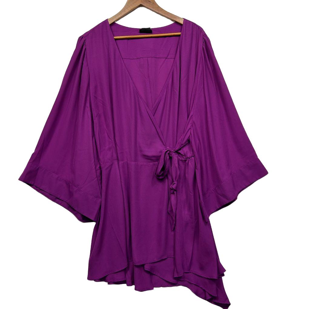 Purple wrap robe front view