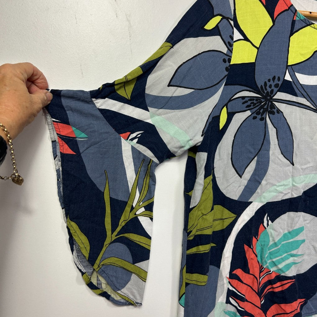 Navy floral scarf detail view