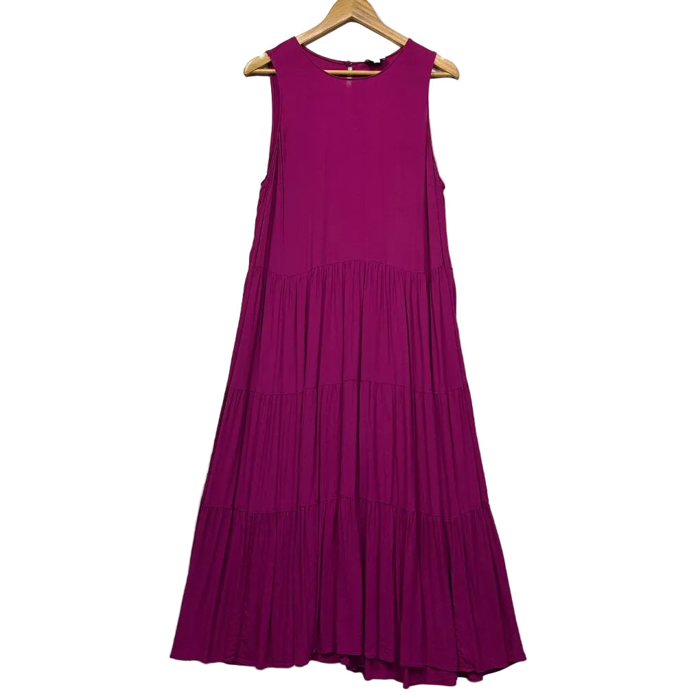Magenta pleated maxi dress front view