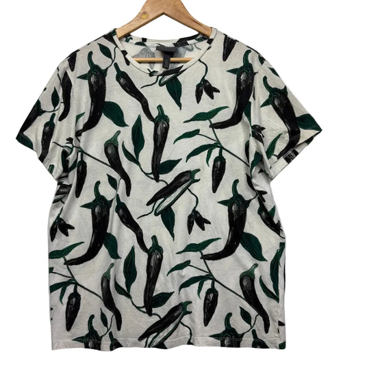 Cream and black abstract leaf print t-shirt front view